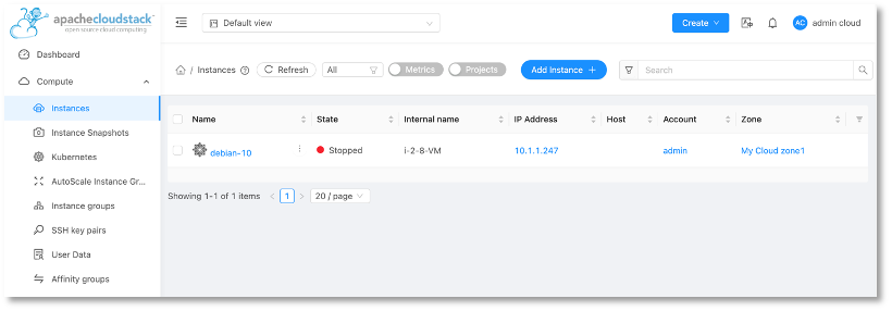 cloudstack default view