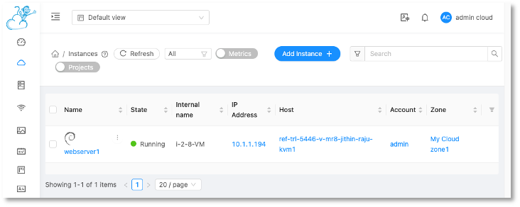 default view cloudstack