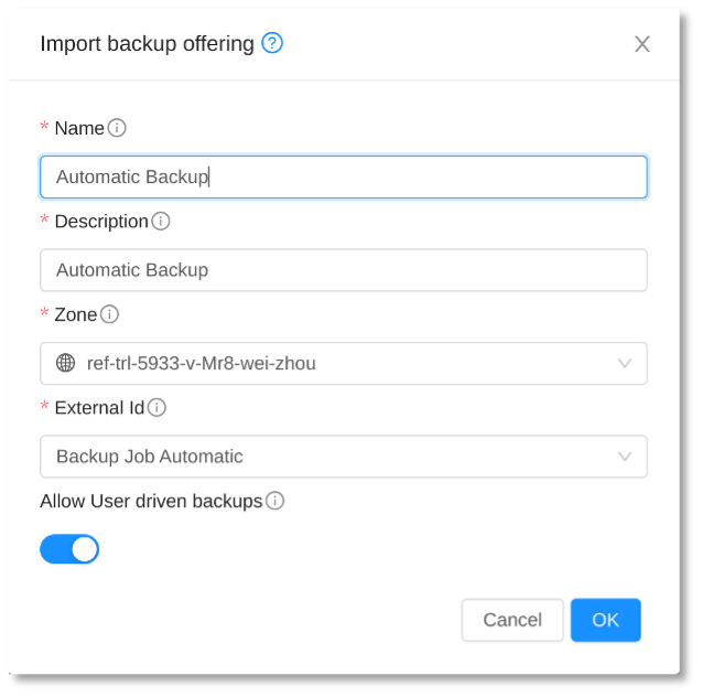 import backup offering